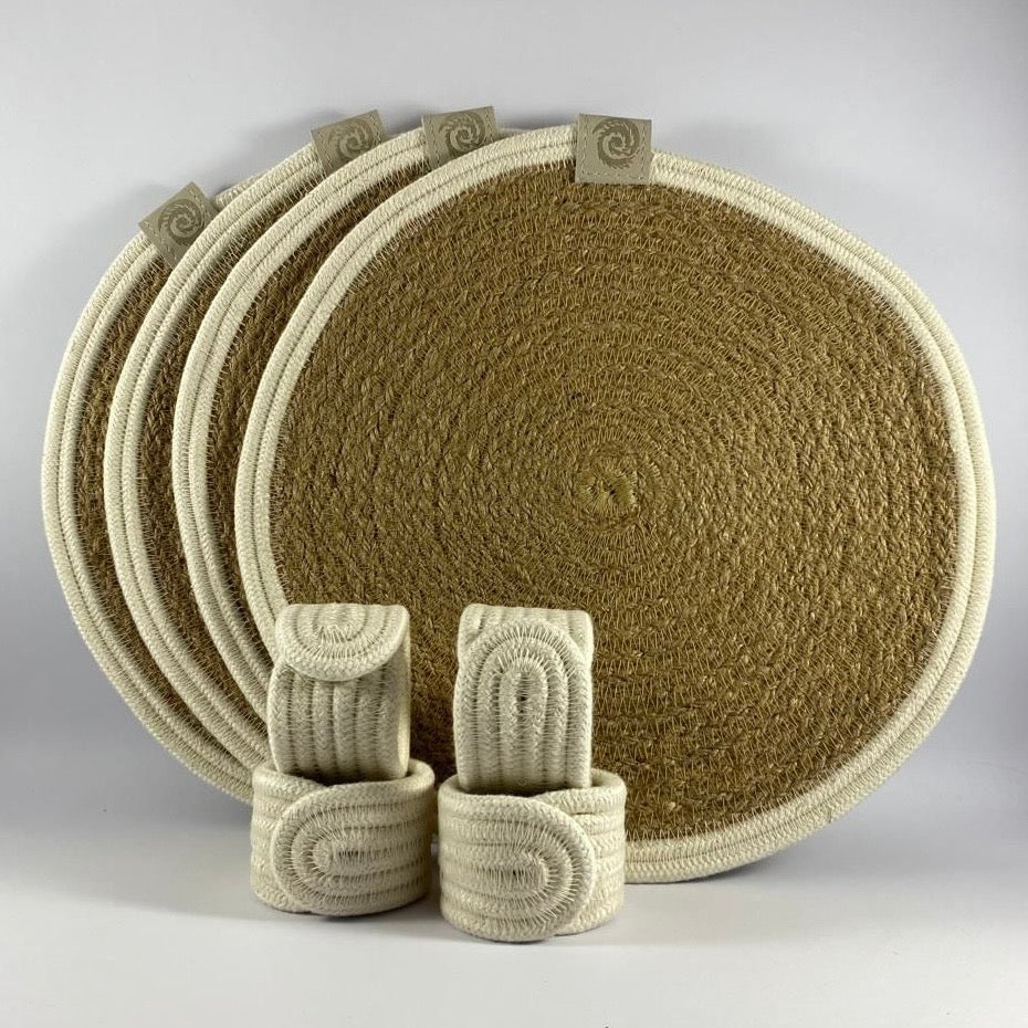 Placemat & Napkin Ring Set: Ivory | Jute