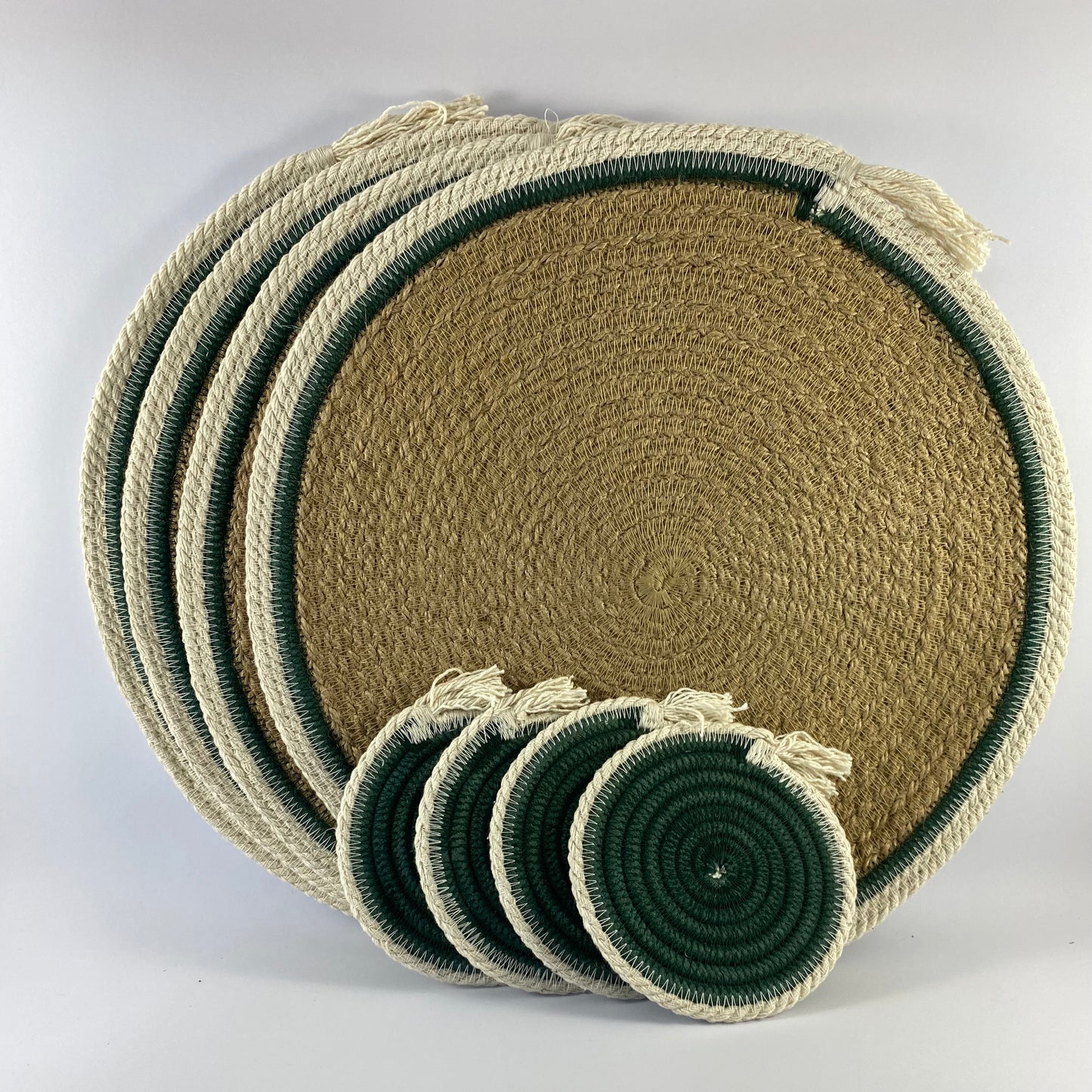 Placemat & Coaster Set of 4: Jute | Adriatic Green | Ivory