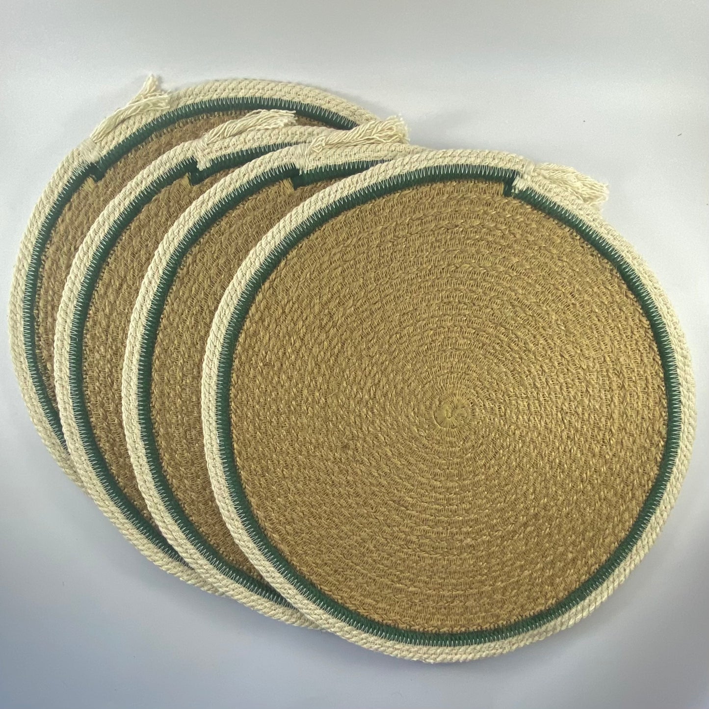 Placemat & Coaster Set of 4: Jute | Adriatic Green | Ivory